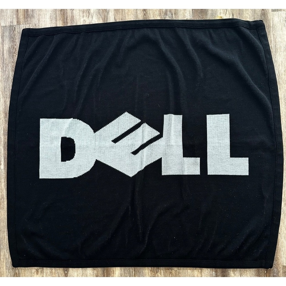 Dell Computer Logo Blanket Black White Logo Knits Made in USA 47x47